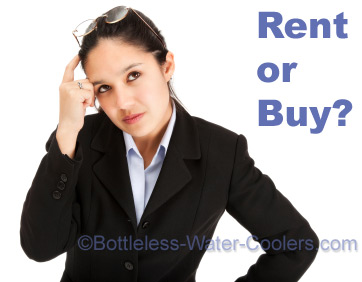 Businesswoman scratching head: rent or buy?